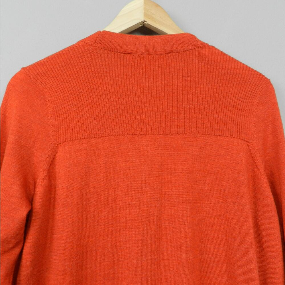 LOFT Cardigan Sweater Size L Orange Wool Blend Custom Buttons Flower Patch - Picture 15 of 16